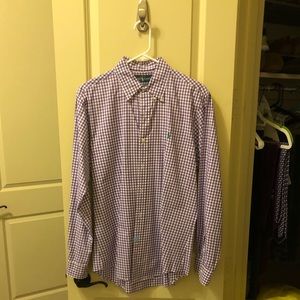 Purple & white check button down shirt